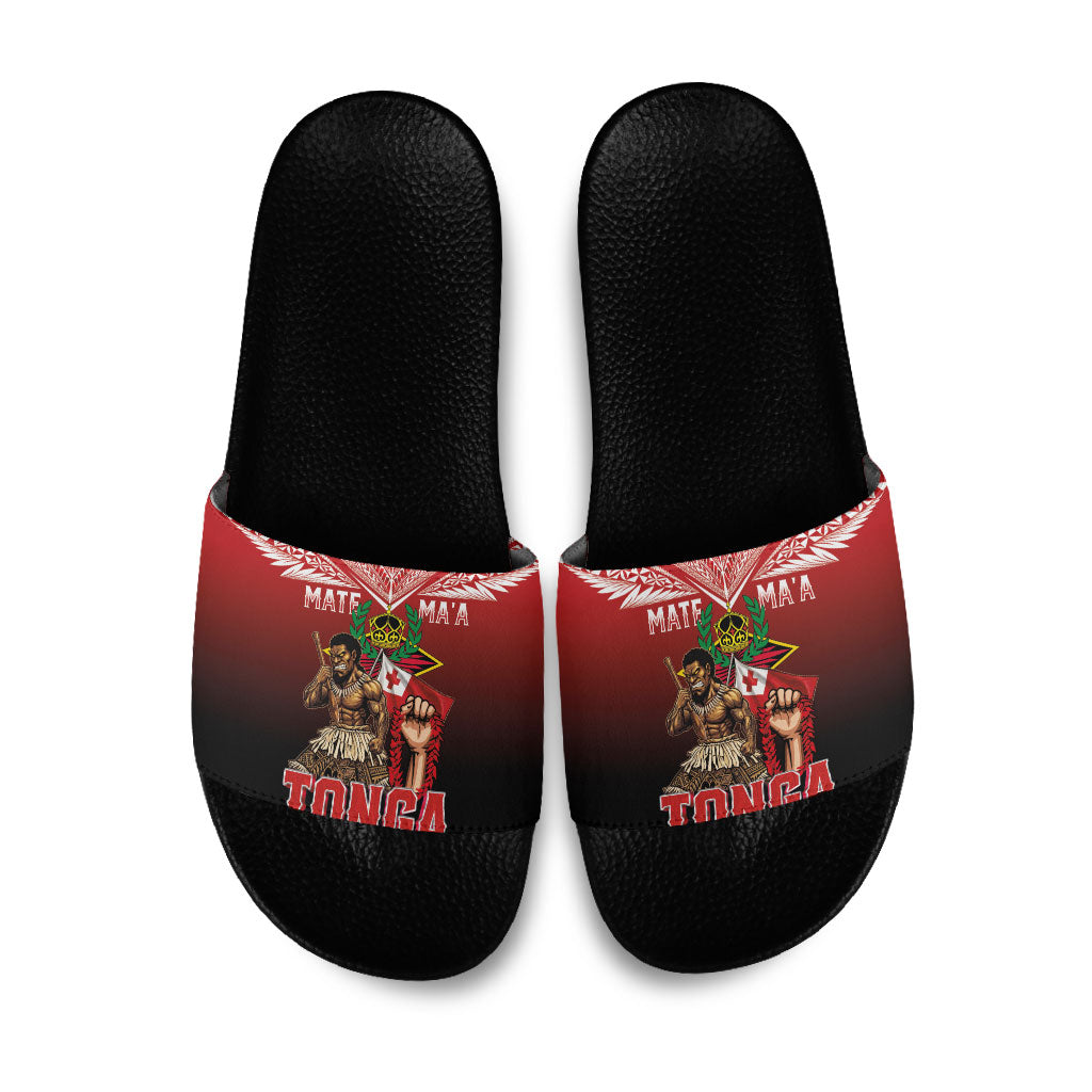 Mate Ma'a Tonga Slide Sandals Traditional Warrior and Ngatu Art Pattern LT03 Red - Polynesian Pride