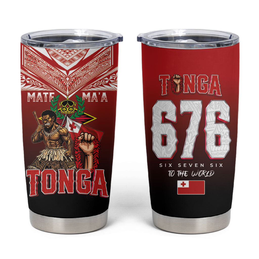 Mate Ma'a Tonga Tumbler Cup Traditional Warrior and Ngatu Art Pattern LT03 Red - Polynesian Pride