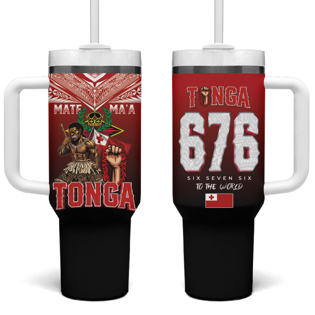 Mate Ma'a Tonga Tumbler With Handle Traditional Warrior and Ngatu Art Pattern LT03 One Size: 40 oz Red - Polynesian Pride