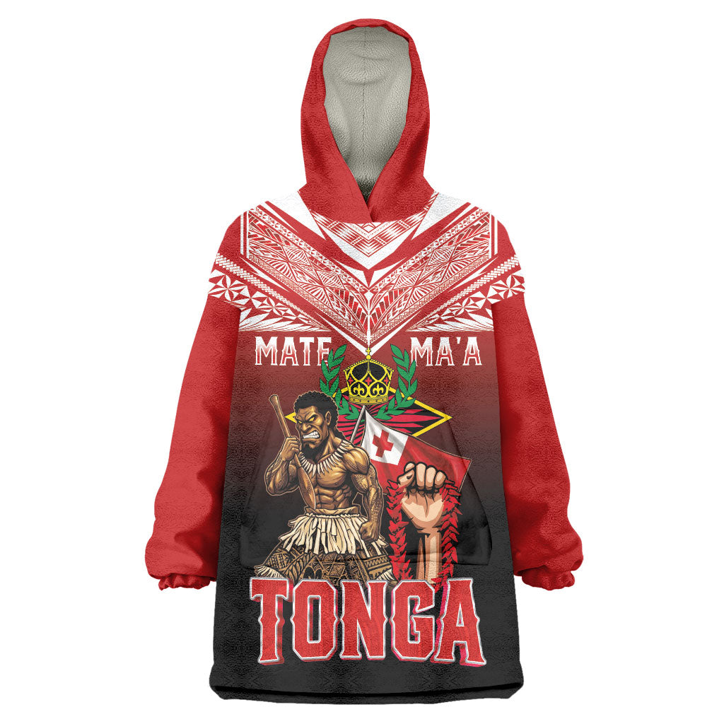 Mate Ma'a Tonga Wearable Blanket Hoodie Traditional Warrior and Ngatu Art Pattern LT03 One Size Red - Polynesian Pride