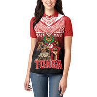 Mate Ma'a Tonga Women Polo Shirt Traditional Warrior and Ngatu Art Pattern LT03 - Polynesian Pride