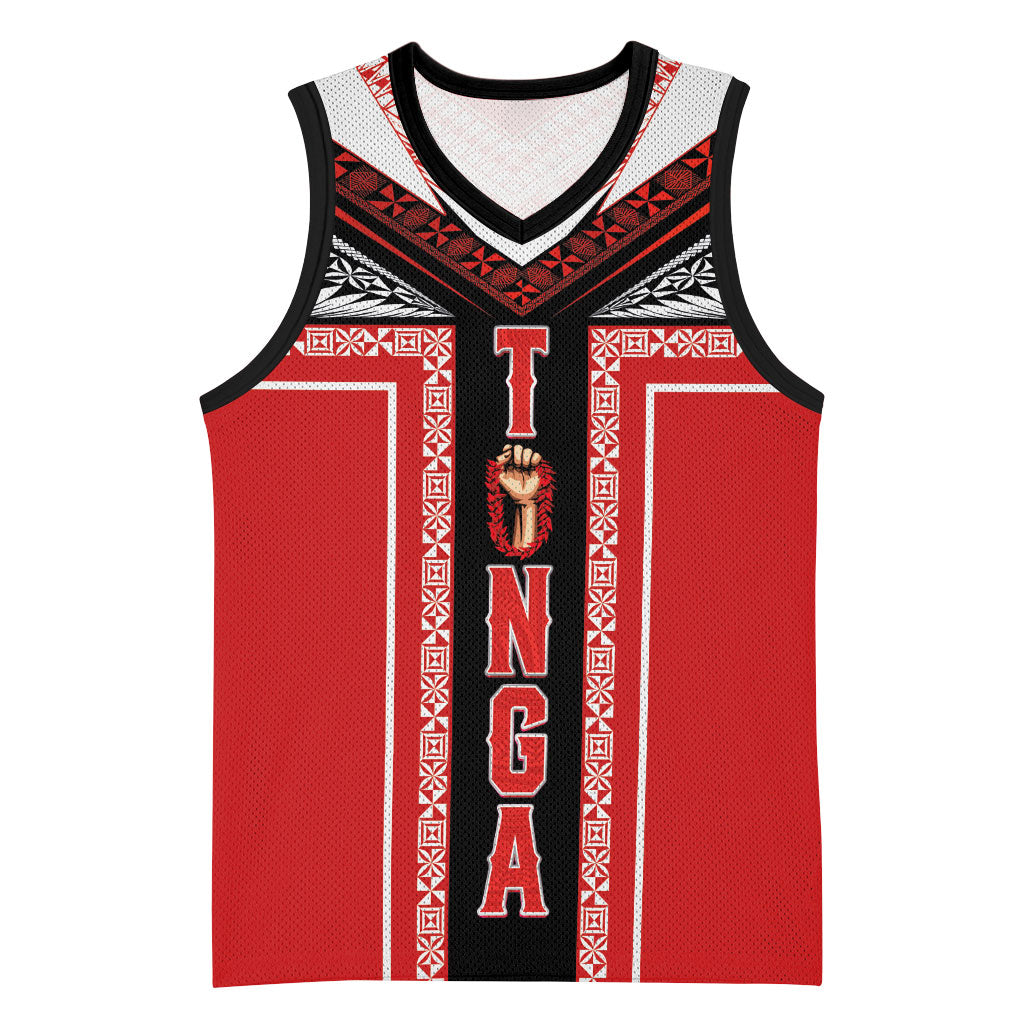 Tonga Basketball Jersey Tribal Pacific Ngatu Motif LT03 Unisex Red - Polynesian Pride