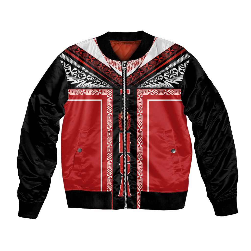 Tonga Bomber Jacket Tribal Pacific Ngatu Motif LT03 Unisex Red - Polynesian Pride