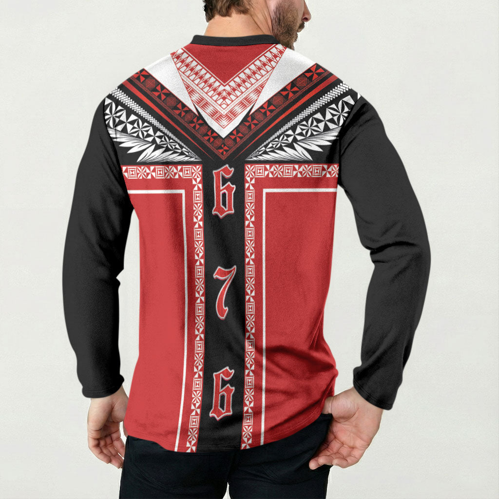 Tonga Button Sweatshirt Tribal Pacific Ngatu Motif LT03 - Polynesian Pride