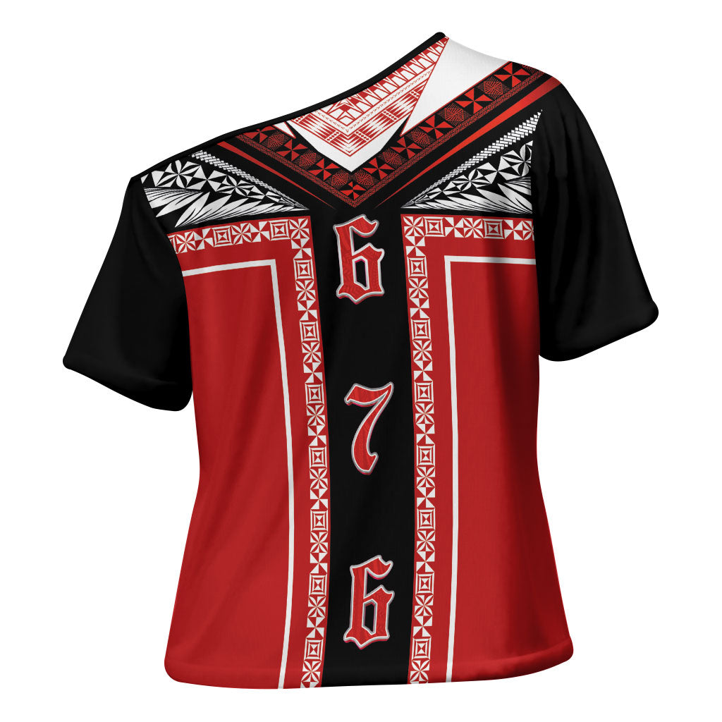 Tonga Cross Shoulder Shirt Tribal Pacific Ngatu Motif LT03 - Polynesian Pride