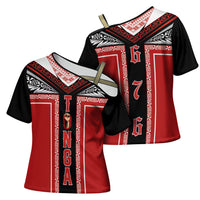 Tonga Cross Shoulder Shirt Tribal Pacific Ngatu Motif LT03 - Polynesian Pride