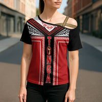 Tonga Cross Shoulder Shirt Tribal Pacific Ngatu Motif LT03 - Polynesian Pride