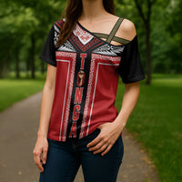Tonga Cross Shoulder Shirt Tribal Pacific Ngatu Motif LT03 - Polynesian Pride