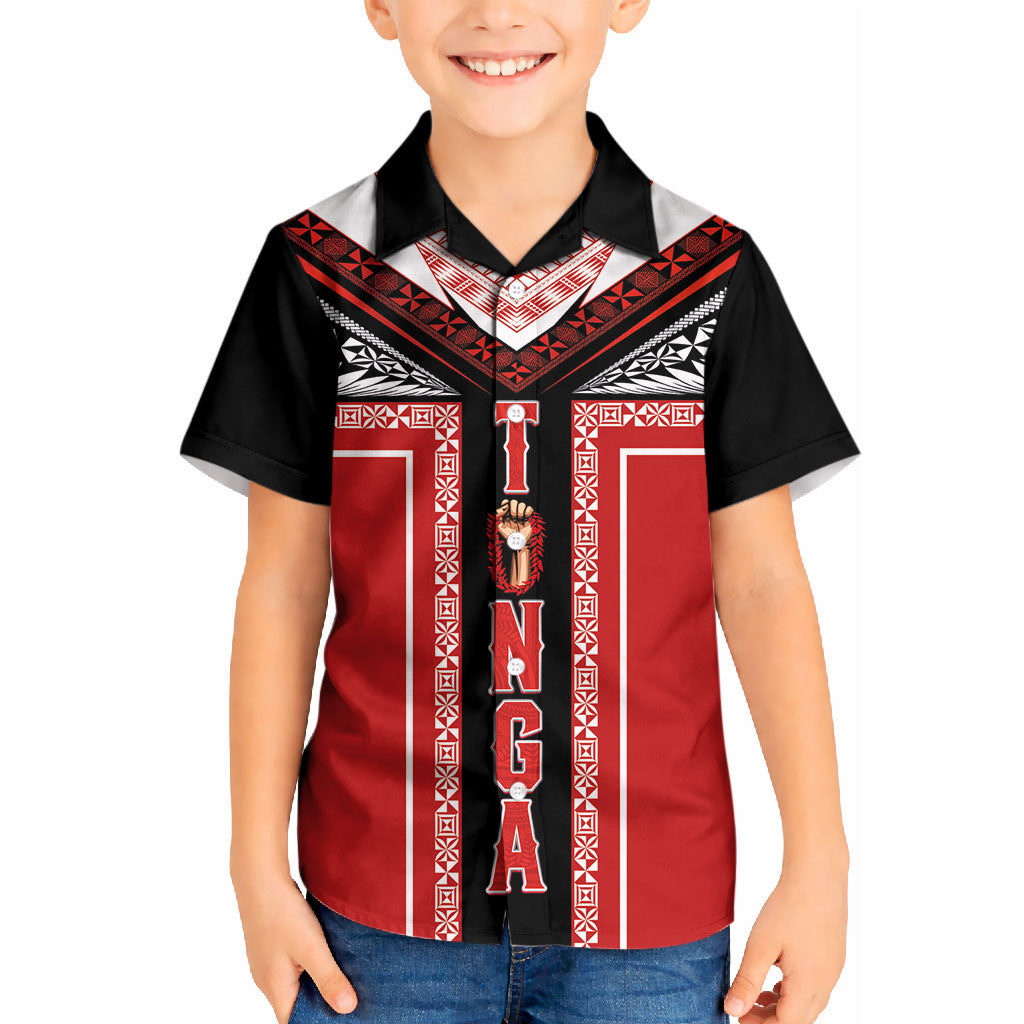 Tonga Kid Hawaiian Shirt Tribal Pacific Ngatu Motif LT03 Kid Red - Polynesian Pride