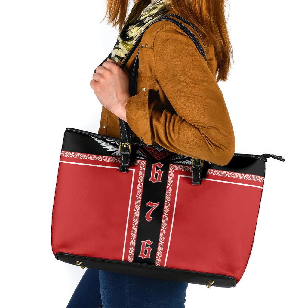 Tonga Leather Tote Bag Tribal Pacific Ngatu Motif LT03 Red - Polynesian Pride