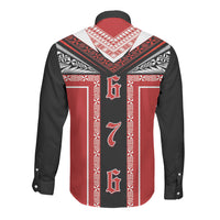 Tonga Long Sleeve Button Shirt Tribal Pacific Ngatu Motif LT03 - Polynesian Pride