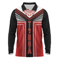 Tonga Long Sleeve Polo Shirt Tribal Pacific Ngatu Motif LT03 Red - Polynesian Pride