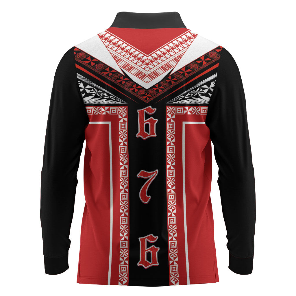Tonga Long Sleeve Polo Shirt Tribal Pacific Ngatu Motif LT03 - Polynesian Pride