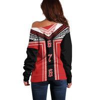 Tonga Off Shoulder Sweater Tribal Pacific Ngatu Motif LT03 - Polynesian Pride