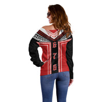 Tonga Off Shoulder Sweater Tribal Pacific Ngatu Motif LT03 - Polynesian Pride