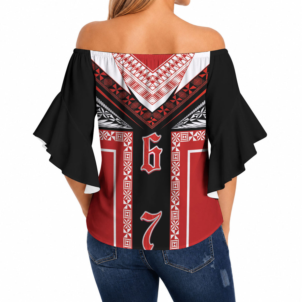 Tonga Off Shoulder Wrap Waist Top Tribal Pacific Ngatu Motif LT03 - Polynesian Pride