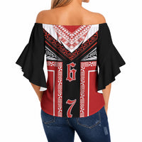Tonga Off Shoulder Wrap Waist Top Tribal Pacific Ngatu Motif LT03 - Polynesian Pride