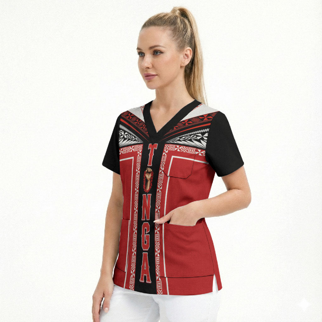 Tonga Scrub Top Tribal Pacific Ngatu Motif LT03 - Polynesian Pride