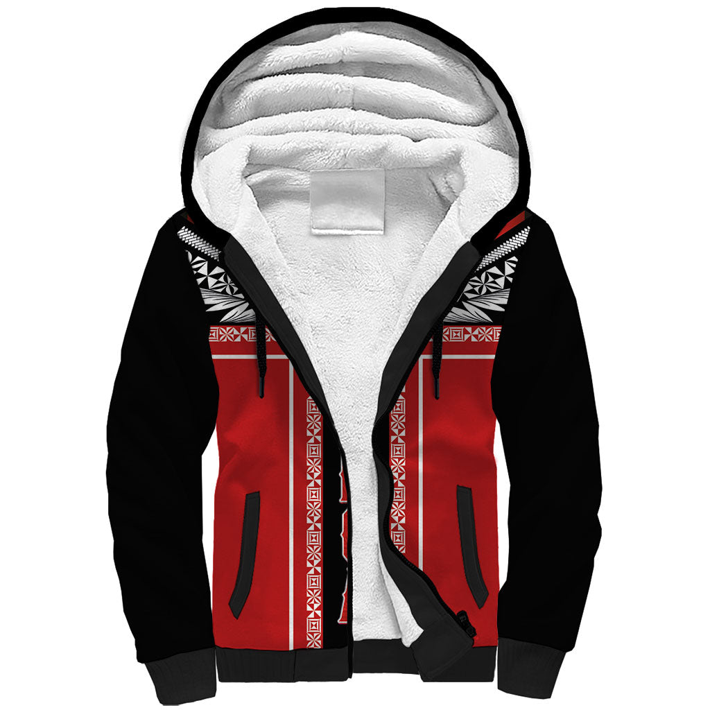 Tonga Sherpa Hoodie Tribal Pacific Ngatu Motif LT03 Unisex Red - Polynesian Pride