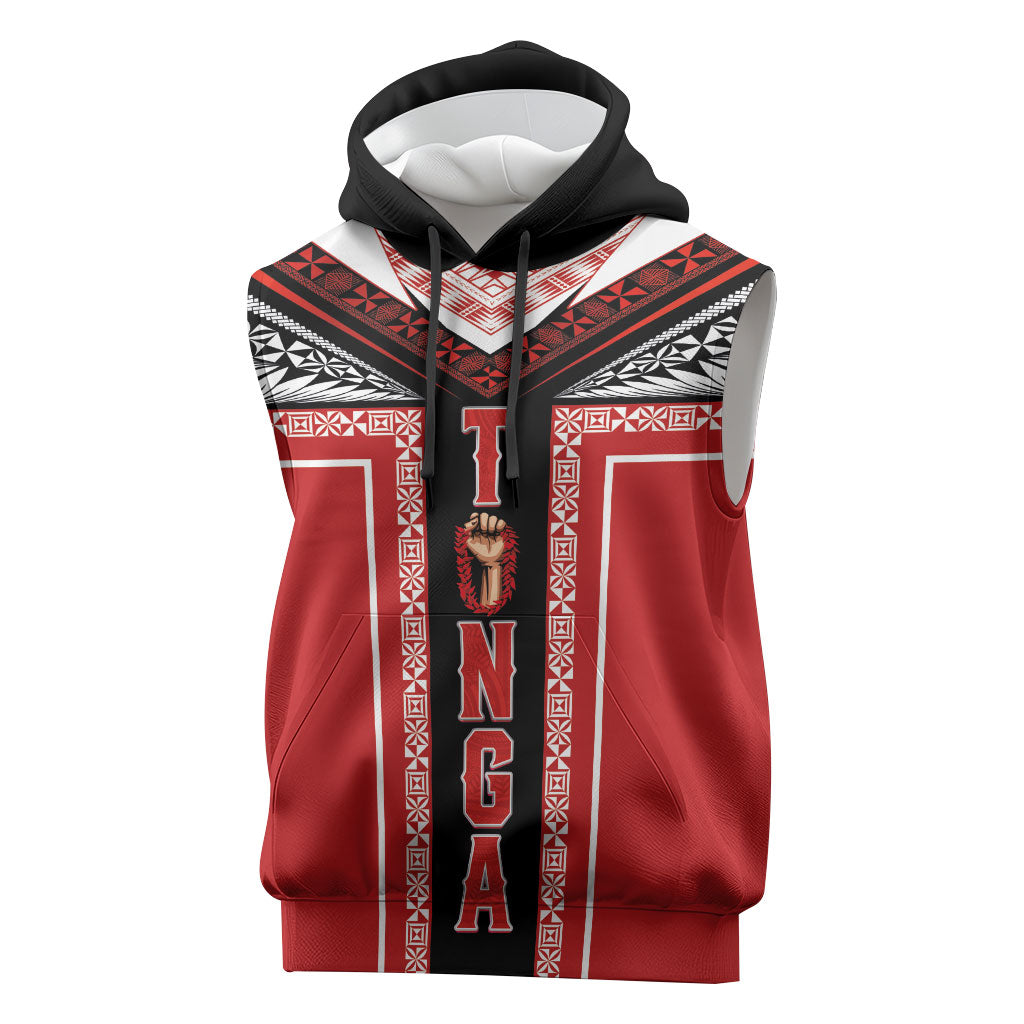 Tonga Sleeveless Hoodie Tribal Pacific Ngatu Motif LT03 Red - Polynesian Pride