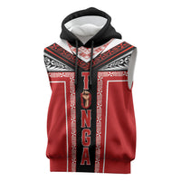 Tonga Sleeveless Hoodie Tribal Pacific Ngatu Motif LT03 Red - Polynesian Pride