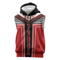 Tonga Sleeveless Zip Hoodie Tribal Pacific Ngatu Motif LT03 Red - Polynesian Pride
