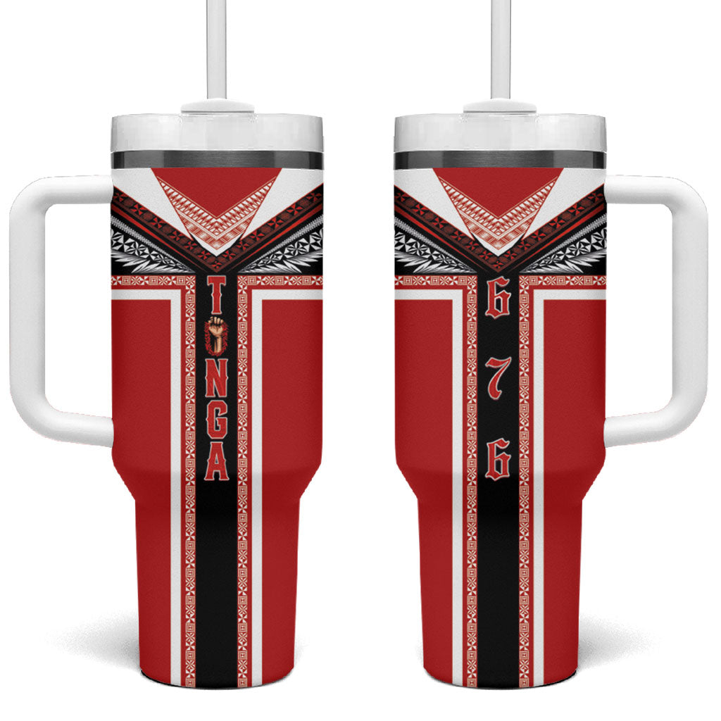 Tonga Tumbler With Handle Tribal Pacific Ngatu Motif LT03 One Size: 40 oz Red - Polynesian Pride