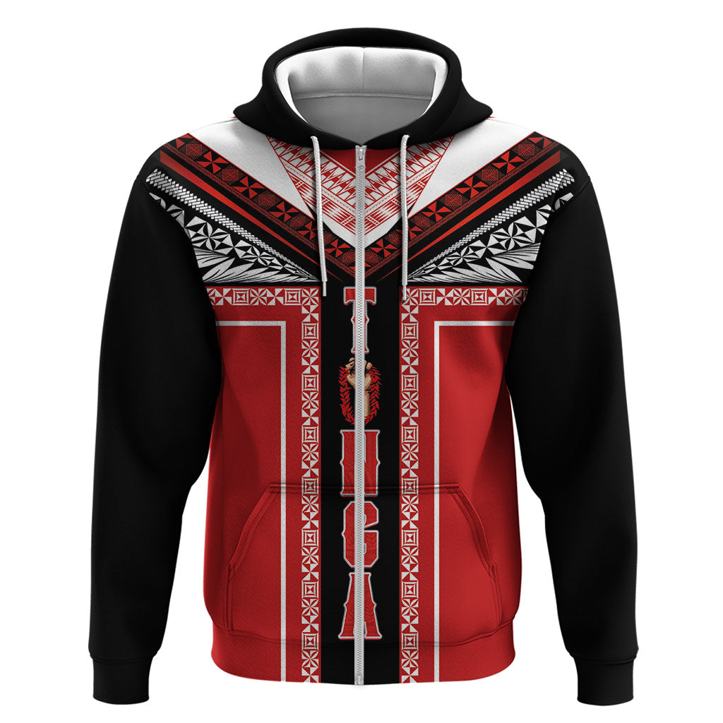 Tonga Zip Hoodie Tribal Pacific Ngatu Motif LT03 Zip Hoodie Red - Polynesian Pride