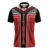 Tonga Zipper Polo Shirt Tribal Pacific Ngatu Motif LT03 Red - Polynesian Pride