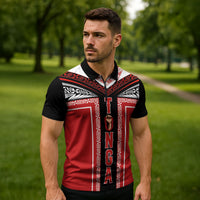 Tonga Zipper Polo Shirt Tribal Pacific Ngatu Motif LT03 - Polynesian Pride