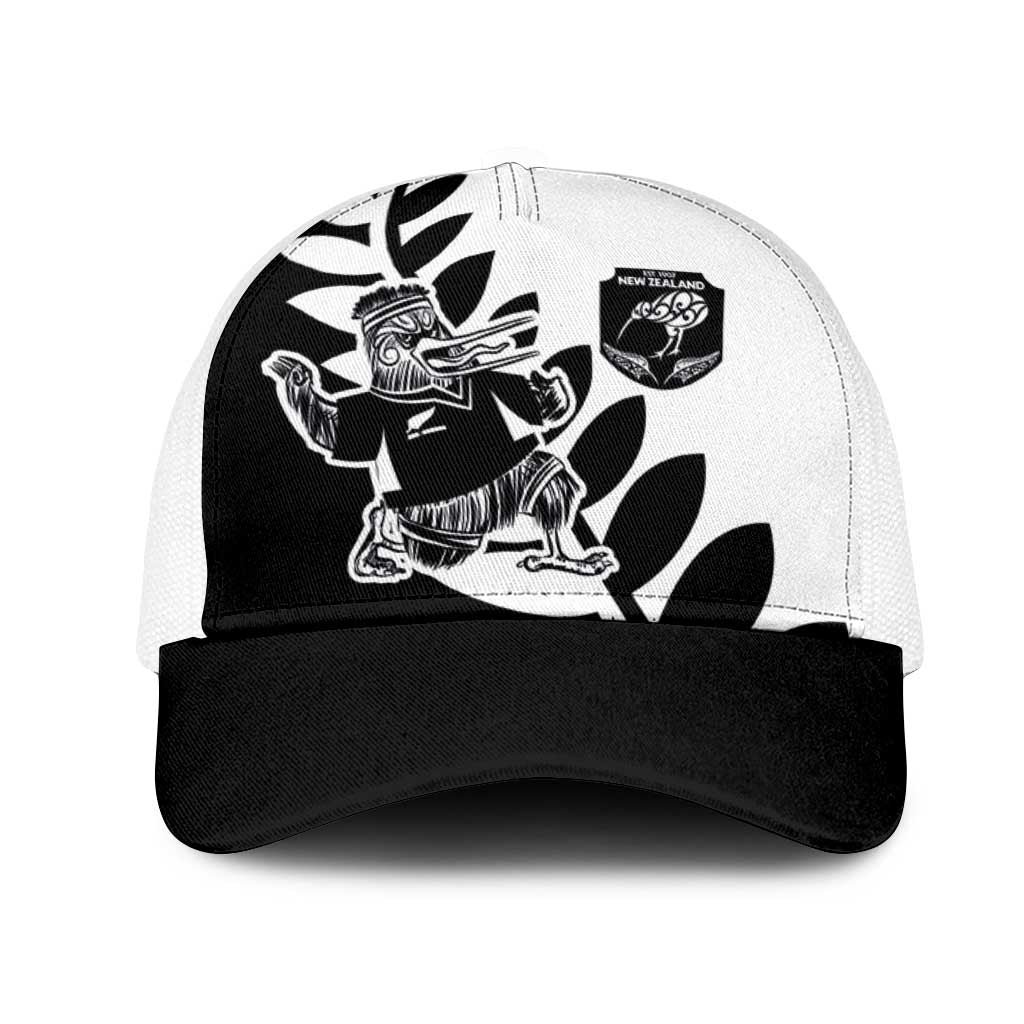 Aotearoa Rugby League Mesh Trucker Cap Kiwi Haka and Fern - Sporty Style LT03 One Size White Black - Polynesian Pride
