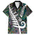 New Zealand Family Matching Puletasi Dress and Hawaiian Shirt Aotearoa Symbols With Silver Fern LT03 Dad's Shirt - Short Sleeve Black - Polynesian Pride