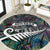 New Zealand Round Carpet Aotearoa Symbols With Silver Fern LT03 Black - Polynesian Pride