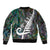 New Zealand Sleeve Zip Bomber Jacket Aotearoa Symbols With Silver Fern LT03 - Polynesian Pride