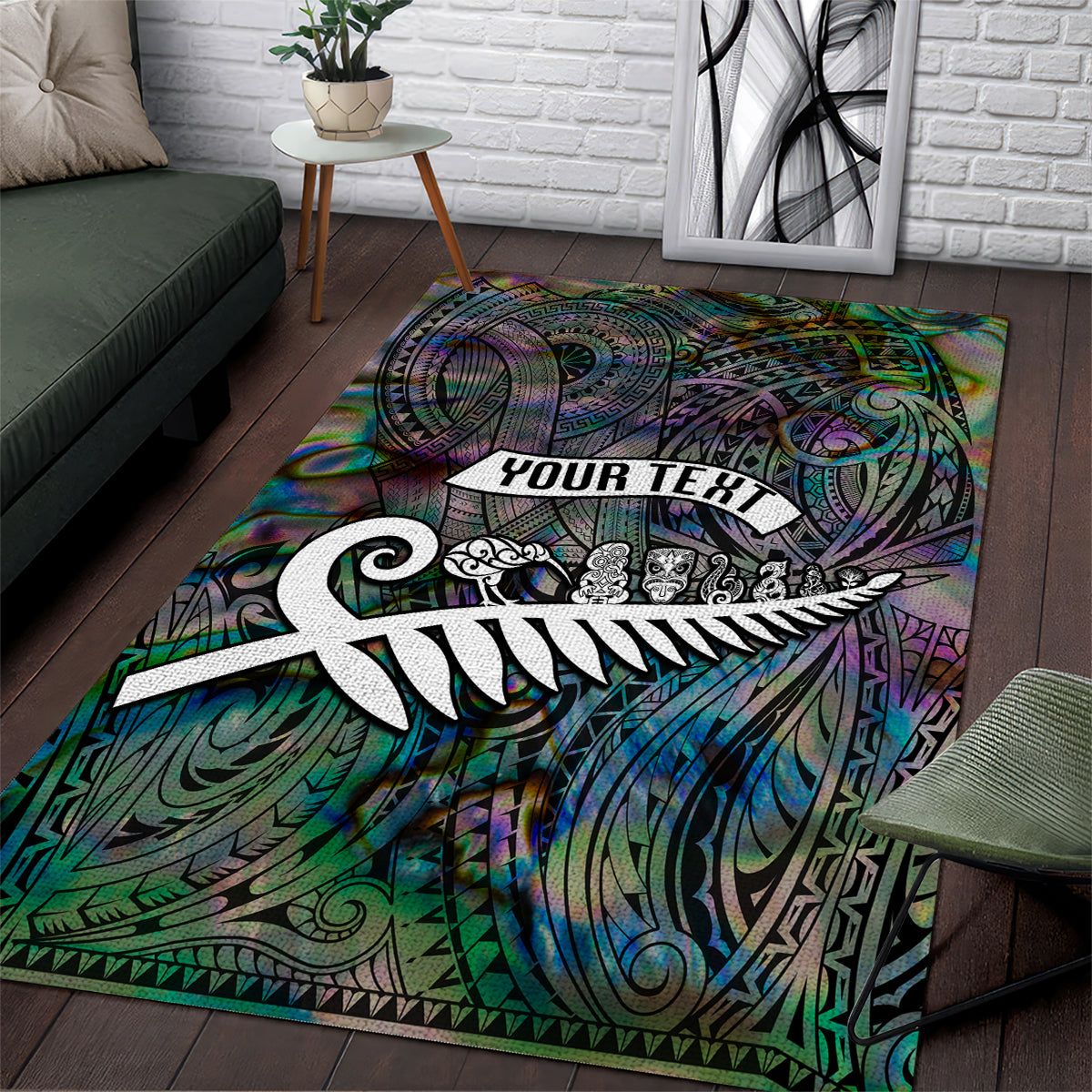 Personalized New Zealand Area Rug Aotearoa Symbols With Silver Fern LT03 Black - Polynesian Pride