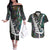 Personalized New Zealand Couples Matching Off The Shoulder Long Sleeve Dress and Hawaiian Shirt Aotearoa Symbols With Silver Fern LT03 Black - Polynesian Pride