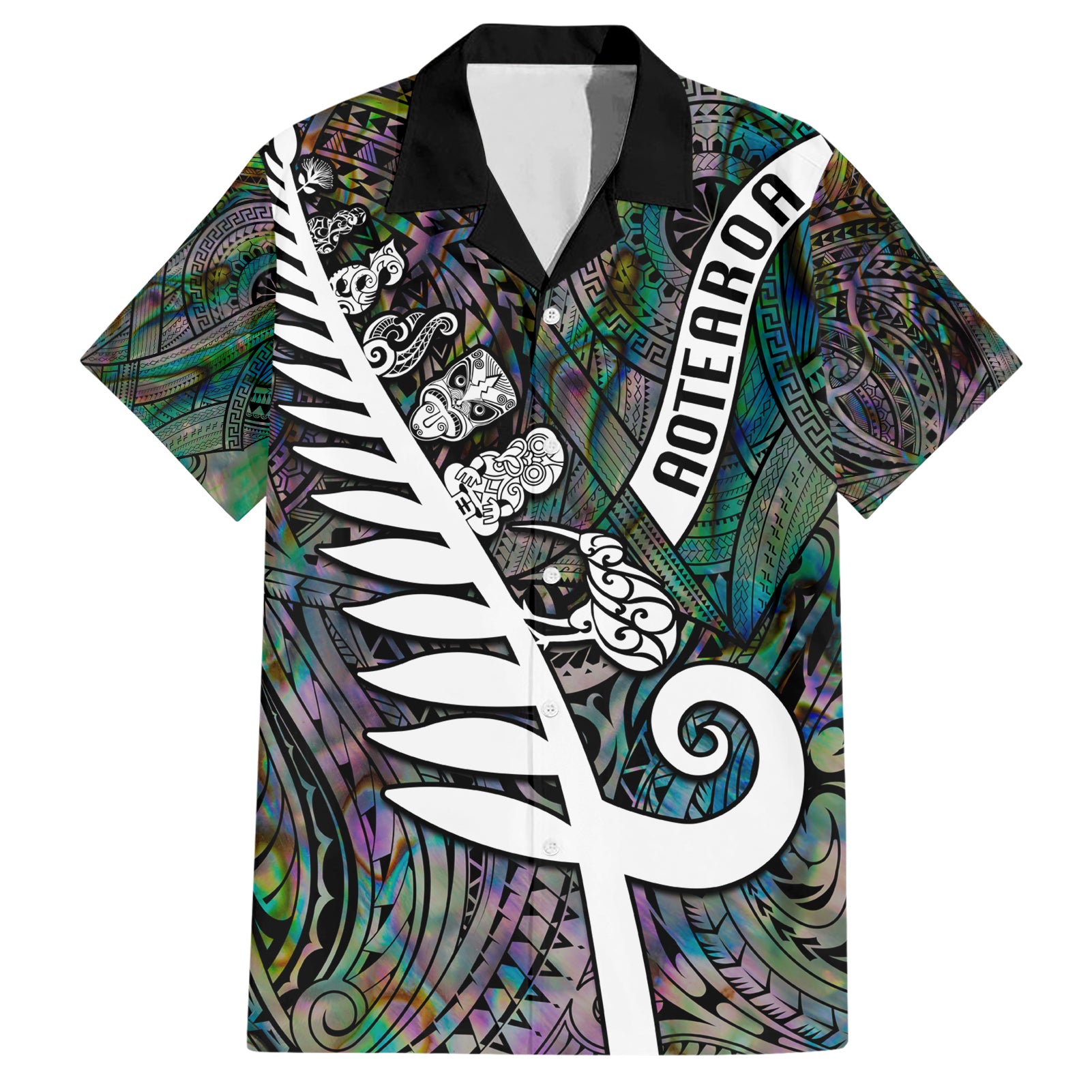 Personalized New Zealand Hawaiian Shirt Aotearoa Symbols With Silver Fern LT03 Black - Polynesian Pride