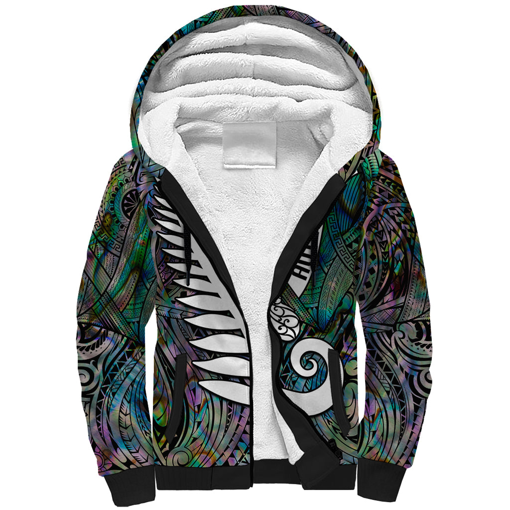 Personalized New Zealand Sherpa Hoodie Aotearoa Symbols With Silver Fern LT03 Unisex Black - Polynesian Pride