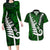 New Zealand Couples Matching Long Sleeve Bodycon Dress and Hawaiian Shirt Silver Fern and Maori Symbols Papua Shell Green Style LT03 Green - Polynesian Pride