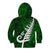 New Zealand Kid Hoodie Silver Fern and Maori Symbols Papua Shell Green Style LT03 - Polynesian Pride