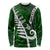 New Zealand Long Sleeve Shirt Silver Fern and Maori Symbols Papua Shell Green Style LT03 Unisex Green - Polynesian Pride