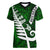 New Zealand Women V Neck T Shirt Silver Fern and Maori Symbols Papua Shell Green Style LT03 Female Green - Polynesian Pride