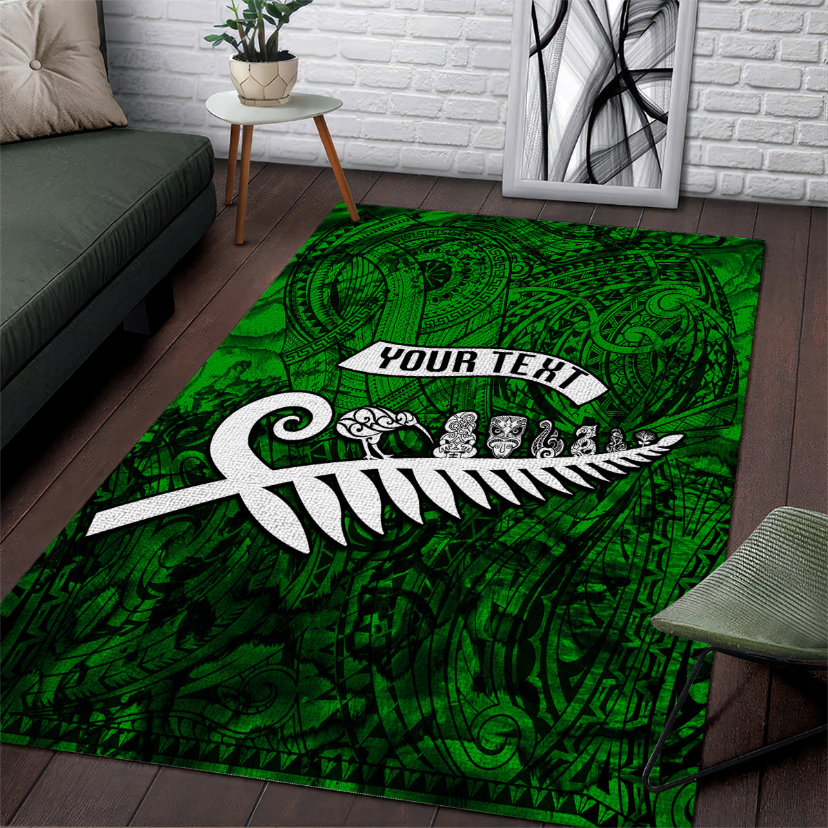 Personalized New Zealand Area Rug Silver Fern and Maori Symbols Papua Shell Green Style LT03 Green - Polynesian Pride