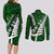 Personalized New Zealand Couples Matching Long Sleeve Bodycon Dress and Long Sleeve Button Shirt Silver Fern and Maori Symbols Papua Shell Green Style LT03 - Polynesian Pride