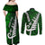 Personalized New Zealand Couples Matching Off Shoulder Maxi Dress and Long Sleeve Button Shirt Silver Fern and Maori Symbols Papua Shell Green Style LT03 - Polynesian Pride