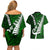 Personalized New Zealand Couples Matching Off Shoulder Short Dress and Hawaiian Shirt Silver Fern and Maori Symbols Papua Shell Green Style LT03 - Polynesian Pride