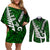 Personalized New Zealand Couples Matching Off Shoulder Short Dress and Long Sleeve Button Shirt Silver Fern and Maori Symbols Papua Shell Green Style LT03 Green - Polynesian Pride