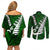 Personalized New Zealand Couples Matching Off Shoulder Short Dress and Long Sleeve Button Shirt Silver Fern and Maori Symbols Papua Shell Green Style LT03 - Polynesian Pride