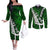 Personalized New Zealand Couples Matching Off The Shoulder Long Sleeve Dress and Long Sleeve Button Shirt Silver Fern and Maori Symbols Papua Shell Green Style LT03 Green - Polynesian Pride