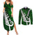 Personalized New Zealand Couples Matching Summer Maxi Dress and Long Sleeve Button Shirt Silver Fern and Maori Symbols Papua Shell Green Style LT03 Green - Polynesian Pride